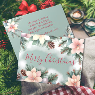 Christmas Greenery Foliage Flower and Pine Cones  Holiday Card