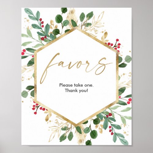 Christmas greenery gold red Baby shower favors Poster