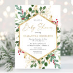 Christmas greenery gold red hollies baby shower invitation<br><div class="desc">For more advanced customization of this design,  simply select the "Customize It" button above!</div>