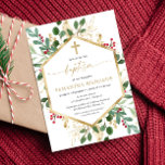 Christmas greenery gold red hollies Baptism Invitation<br><div class="desc">For more advanced customization of this design,  simply select the "Customize It" button above!</div>