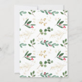 Christmas greenery gold red hollies bridal shower invitation (Back)