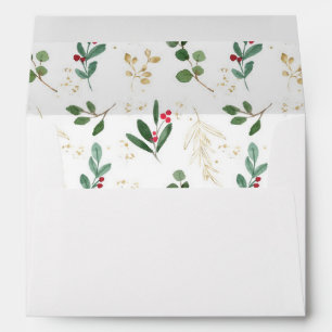 Christmas greenery gold red holly berries envelope
