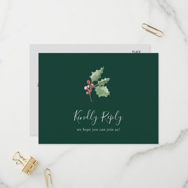 Christmas Greenery Green Menu Choice RSVP Postcard (Front/Back In Situ)