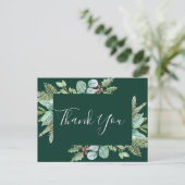 Christmas Greenery | Green Thank You Postcard (Standing Front)