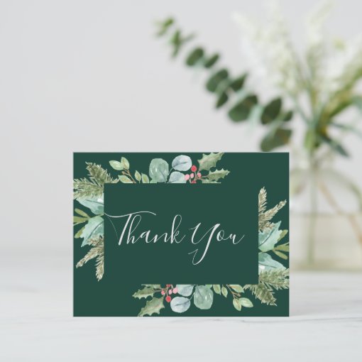 Christmas Greenery | Green Thank You Postcard | Zazzle