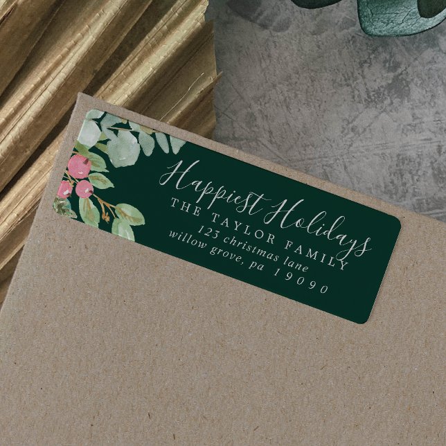 Christmas Greenery Happiest Holidays Address Label (Creator Uploaded)