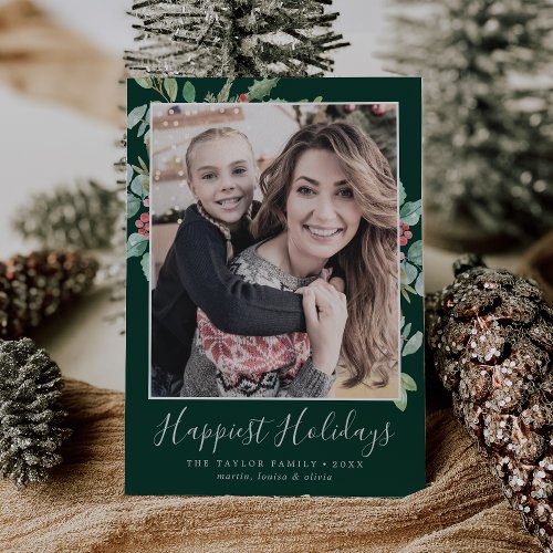 Christmas Greenery Happiest Holidays Family Photo Holiday Card
