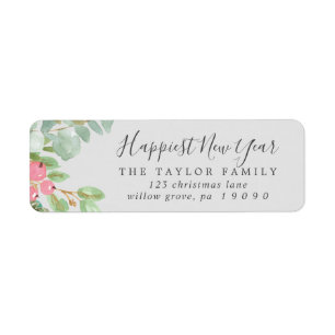 Christmas Greenery Happiest New Year Address Label