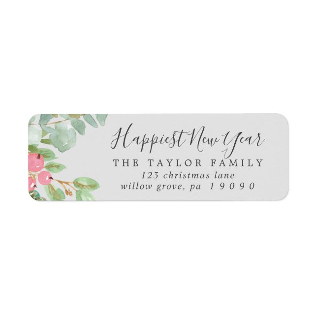 Christmas Greenery Happiest New Year Address Label (Front)