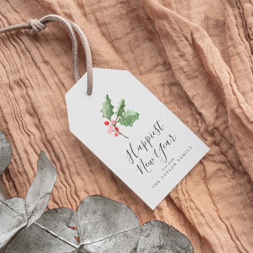 Christmas Greenery Happiest New Year  Gray Gift Tags