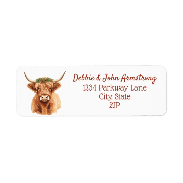 Christmas Greenery Highland Miniature Cow Farm Label (Front)