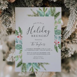 Christmas Greenery Holiday Brunch   Gray Invitation