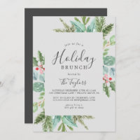 Christmas Greenery Holiday Brunch | Gray Invitation