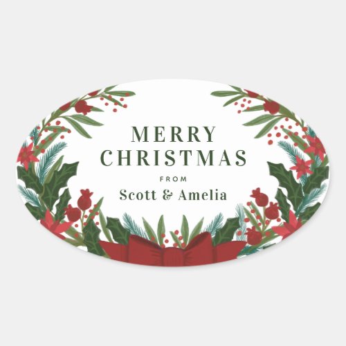 Christmas Greenery Holiday Gift Oval Sticker