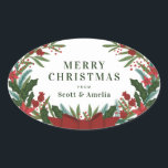 Christmas Greenery Holiday Gift Oval Sticker<br><div class="desc">Great for gifting this custom sticker is a beautiful and convenient way to label your gifts this Christmas holiday. The festive foliage in green and red frames easy to customize text.</div>