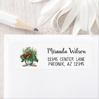 Christmas Greenery in Vase Return Address Label