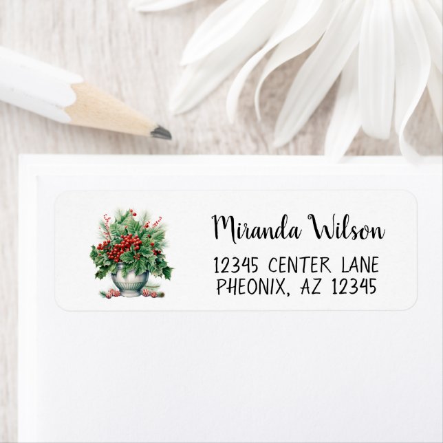 Christmas Greenery in Vase Return Address Label (Insitu)