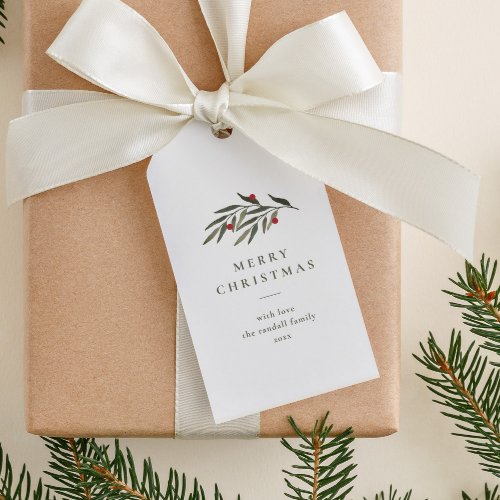 Christmas Greenery Leaves Minimal Typography White Gift Tags