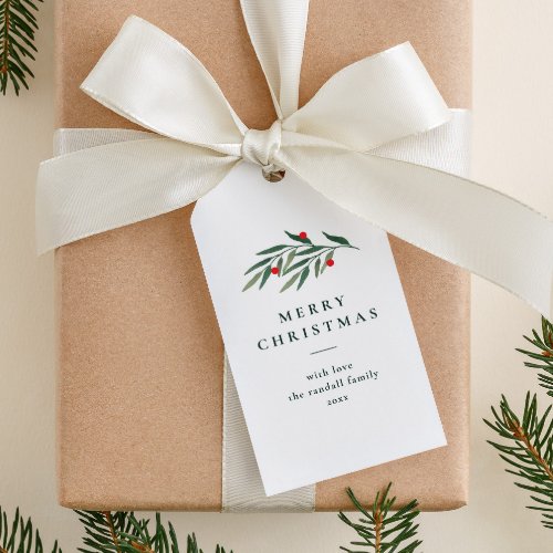 Christmas Greenery Leaves Minimal Typography White Gift Tags