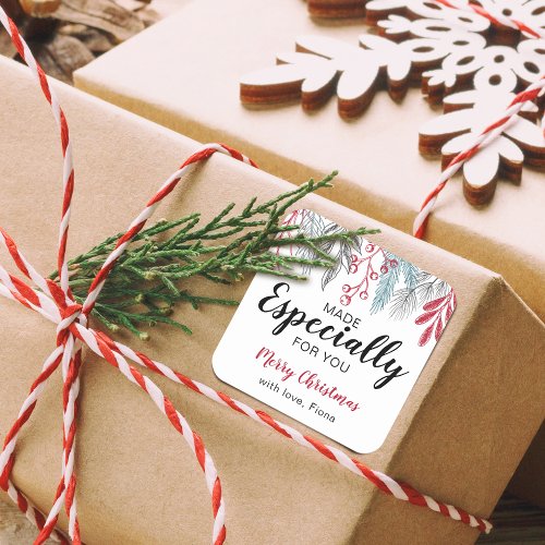 Christmas Greenery Made Especially For You Script Square Sticker