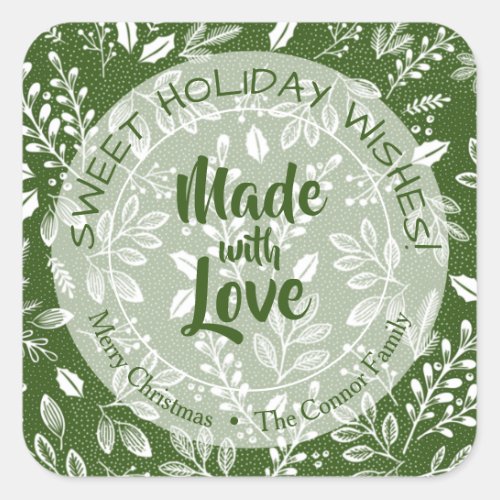 Christmas Greenery Made with Love Holiday Baking Square Sticker