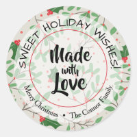 Christmas Greenery Made with Love Holiday Classic Round Sticker