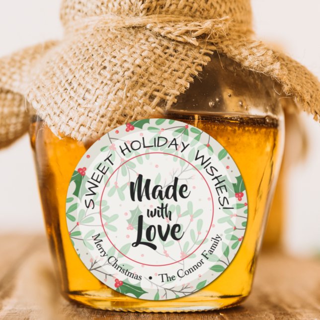 Christmas Greenery Made with Love Holiday Classic Round Sticker (Creator Uploaded)