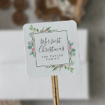 Christmas Greenery Merriest Christmas Holiday Gift Square Sticker<br><div class="desc">These Christmas greenery Merriest Christmas holiday gift stickers are perfect for a simple holiday present or holiday card. The winter holiday design features soft sage green watercolor eucalyptus and modern botanicals with sprigs of classic red holly berries. Personalize the stickers with your name.</div>