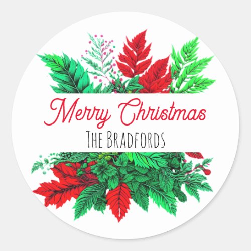 Christmas Greenery  Merry Christmas Personalized Classic Round Sticker