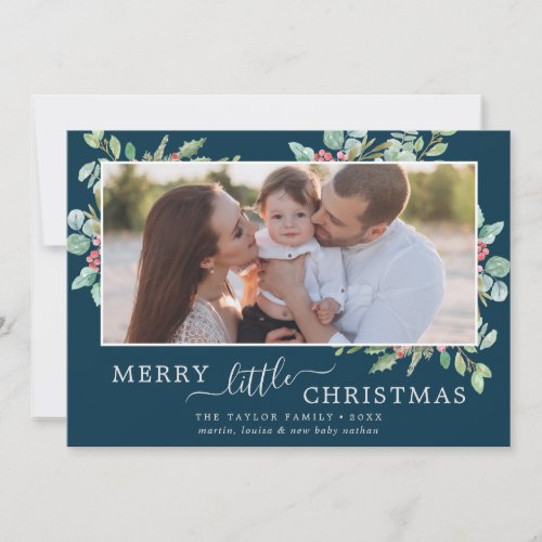 Christmas Greenery Merry Little Christmas Baby Holiday Card