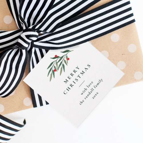 Christmas Greenery  Minimal Typography White Gift Favor Tags
