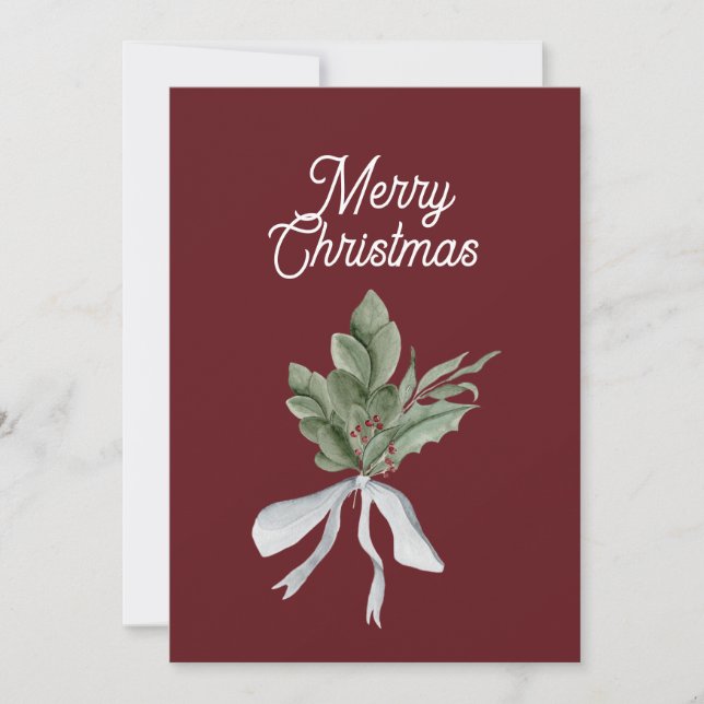 Christmas Greenery Mistletoe Personalized Holiday Card (Front)