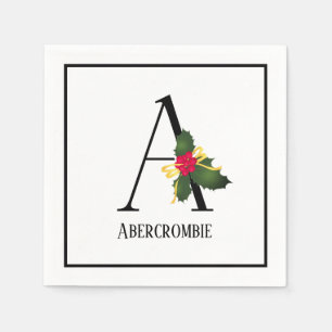 Christmas Greenery Monogram Letter A Paper Napkins