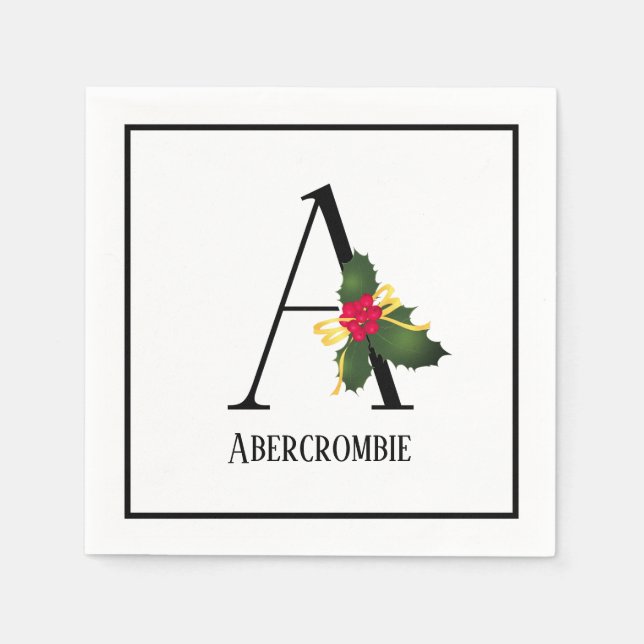 Christmas Greenery Monogram Letter A Paper Napkins (Front)
