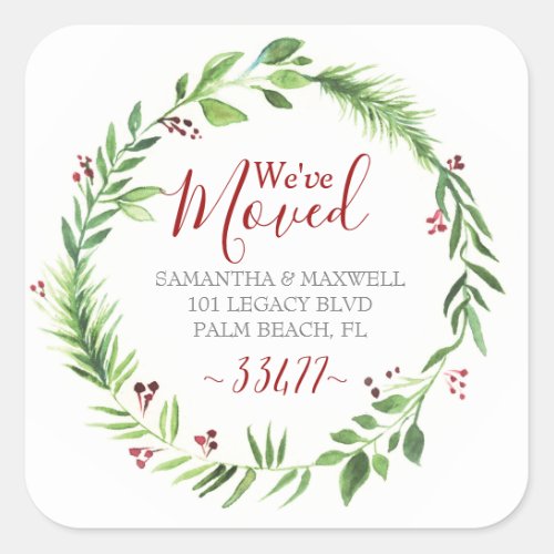 Christmas Greenery Moving Announcement Square Sticker
