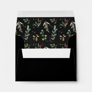 Christmas Greenery on Black Self-Addressed RSVP Envelope