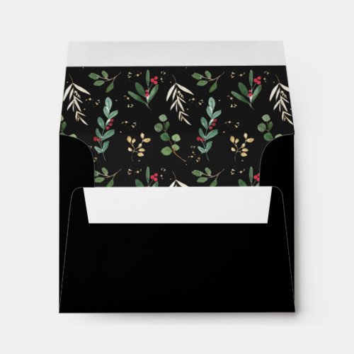 Christmas Greenery on Black  Self_Addressed RSVP Envelope