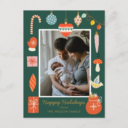 Christmas Greenery Ornament Cute Family Photo Holiday Postcard