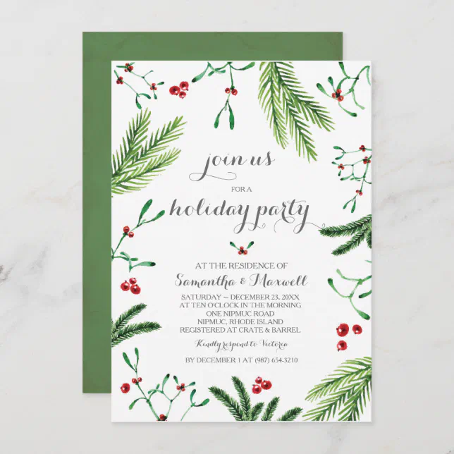 Christmas Greenery Party Invitation | Zazzle