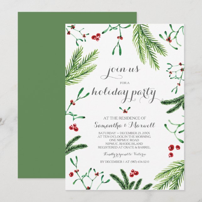Christmas Greenery Party Invitation (Front/Back)