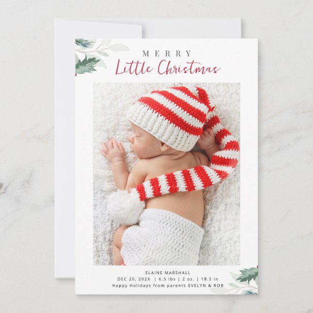 christmas greenery photo birth announcement  (Front)