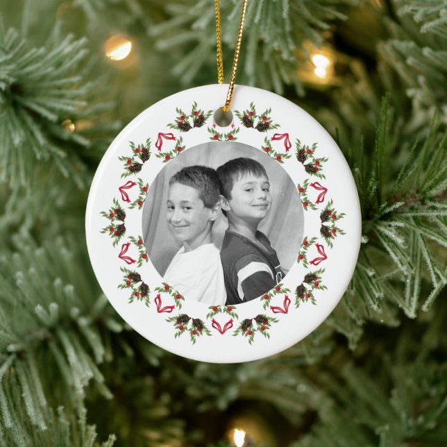 Christmas Greenery Photo Personalized Ceramic Ornament (Tree)