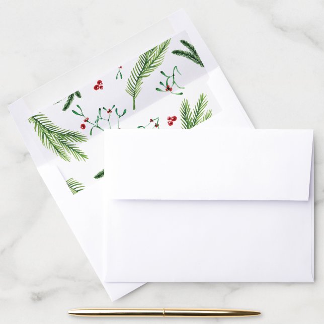 Christmas Greenery Pine Bows and Berries Envelope Liner (Desk)