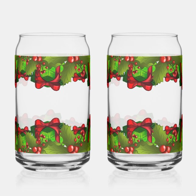 Christmas Greenery & Presents: Magical Holiday Can Glass (Front)