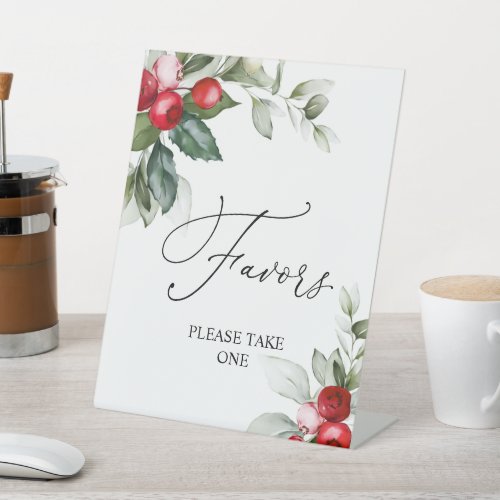 Christmas Greenery  Red Berries Favors Sign