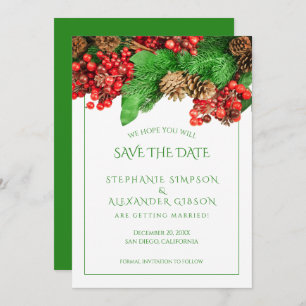 Christmas Greenery Red Berries Holiday Wedding Save The Date