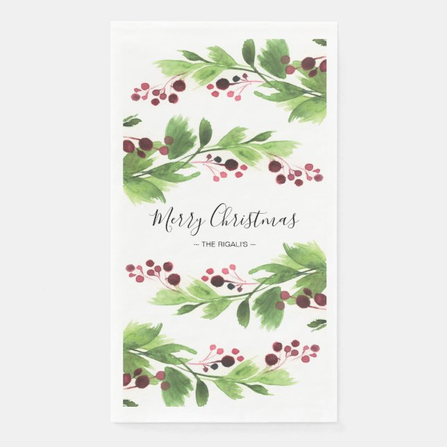 Christmas Greenery Red Berries Paper Guest Towels (Front)
