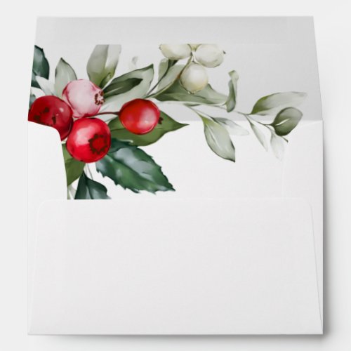 Christmas Greenery  Red Berries Wedding Envelopes