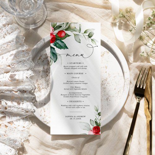 Christmas Greenery  Red Berries Wedding Menu