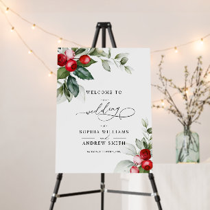 Christmas Greenery & Red Berries Wedding Welcome Foam Board